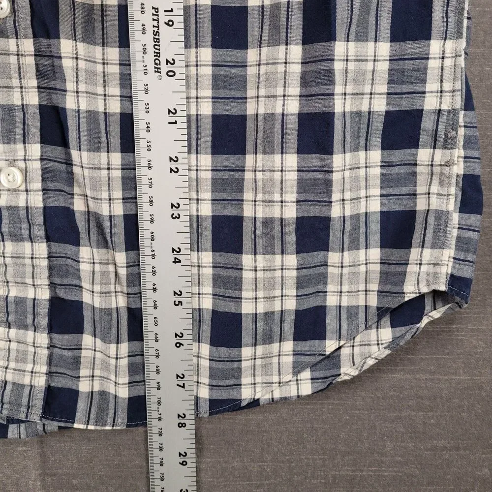 J Crew Vintage Blue‎ White Plaid Button Up Shirt Long Sleeve Mens Size Medium